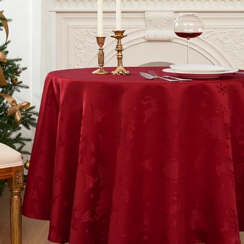 Romanstile Weihnachtstischdecke rund 180 cm Rot abwaschbar &...