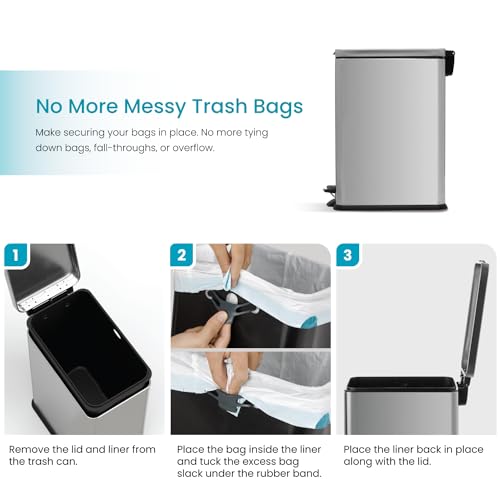 Home Zone Living 8 Gallon Slim Kitchen Trash Can with Soft Close Lid, Step Pedal, Bag Tuck Band, and Removable Liner, Stainless Steel, Silver by Home Zone Living - Image 3