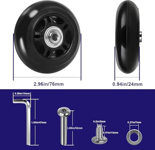Gekufa Luggage Suitcase Replacement Wheels (76mm x 24mm) with ABEC 608zz Bearings, Inline Skate Wheels Repair Kit 1 Pair (76mm x 24mm) - Thumbnail 2