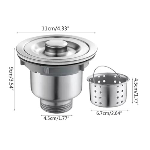 Válvula Pia Cozinha 4 1/2 Aço Inox 304 Com Cesto Removível Ralo Cor Prata - Brinovar