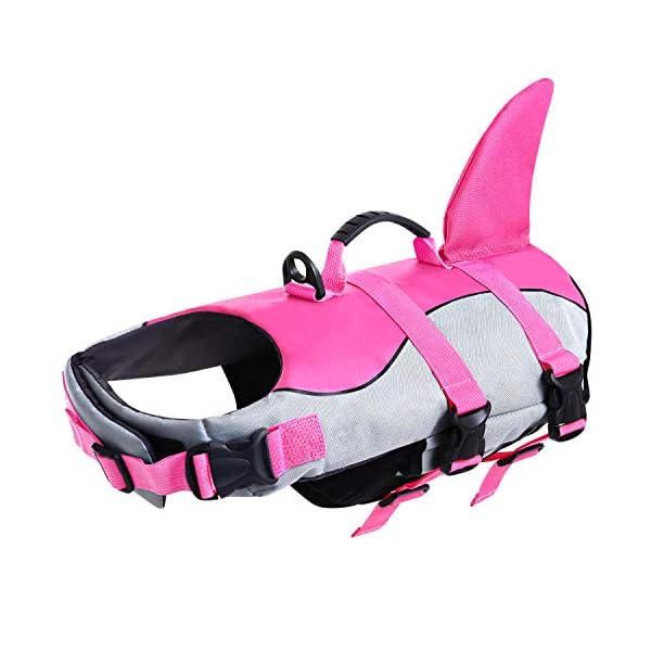Asenku dog life jacket pet life safety vest for swimming boating, dog shark life jackets dog lifesavers swimsuits for pool, dog water floatation vest for small medium large dogs, shark pink, medium - image 3