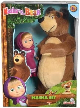 Masha and the Bear Play Set Set By Fratelli (12Cm Masha Doll With 25Cm Plush Bear Set)