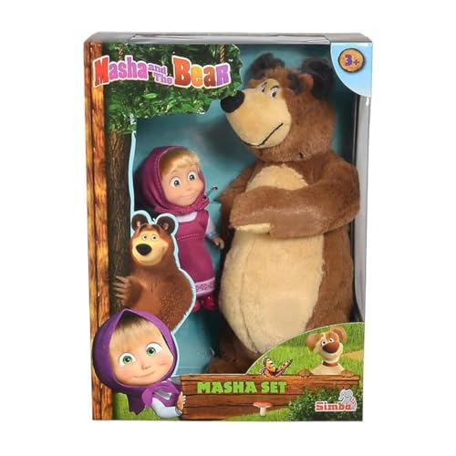 Masha and the Bear Play Set Set By Fratelli (12Cm Masha Doll With 25Cm Plush Bear Set)