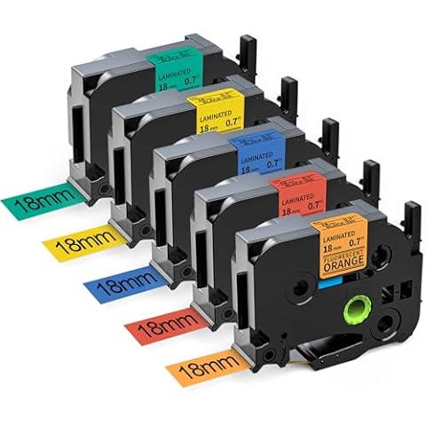 Labelife Compatible Label Tape Replacement for Brother P Touch TZe Label Tape 18mm 0.7 Inch Laminated (Black on Orange/Red/Blue/Yellow/Green) for P Touch D400 D600 1880 Label Maker, 3/4 inch, 5-Pack Cover