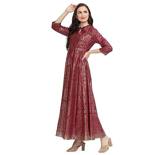 Image of BIBA Women's Fit and Flare Ankle Length Cotton Flared Printed Dress