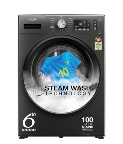 Image of Whirlpool 9 Kg Steam Wash Technology 5 Star Inverter Front Load Fully Automatic Washing Machine with In-Built Heater (SUPREME CARE 9014-E, Midnight Grey, 100+ Tough Stains, 1400 RPM)