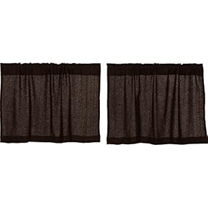 VHC Brands Burlap Chocolate Tier Set of 2 L24xW36 Country Curtains Dark Brown