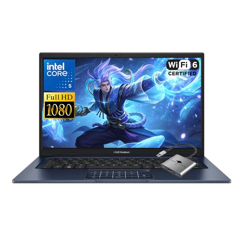 ASUS Vivobook 14 14" FHD Laptop, Intel 10-Core 5 120U(Up to 5GHz), 8GB RAM 256GB SSD, Win 11 WiFi 6 Bluetooth Laptop for Creator Business Gaming Student Study Work w/GM Accessory