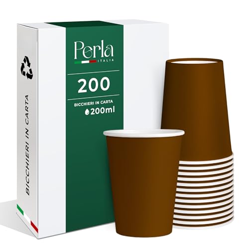 Perla – 200 vasos de papel de 200 ml – Vaso desechable biodegradable ecológico – Apto para bebidas frías y calientes – Vasos para agua desechables (Habana)