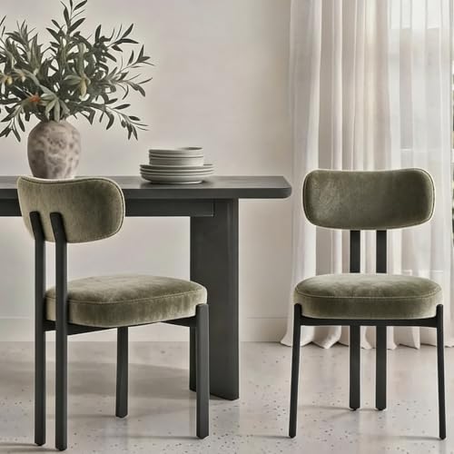 CIMOTA Dining Chairs Set of 2, Modern Chenille Fabric Kitchen Chairs with Curved Backrest & Sturdy Metal Legs, Upholstered Side Chairs for Dining Room, Green