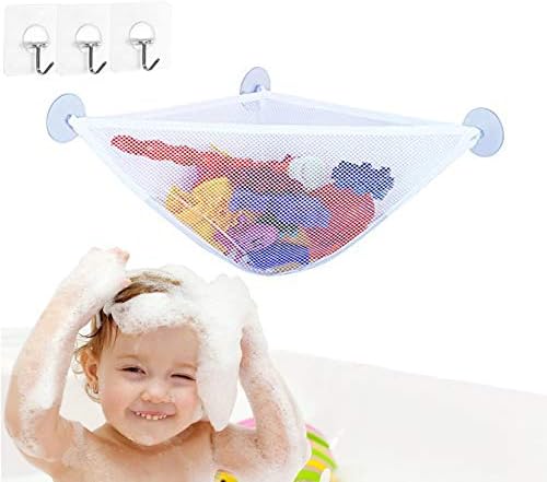 Bath Toy Storage Bath Toy Holder with 3 Strong Suction Cups - Bathtub Toys Net Holder Organizer - Corner Shower Caddy Bag for Kids and Toddlers - Bathroom Hanging Mesh Basket for Baby Boys and Girls