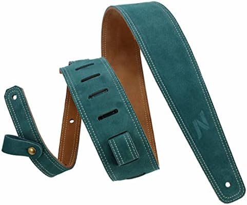 Nefelibata Guitar Strap, 2.5" Wide Bavarian Tumbled Leather Guitar Straps with Foam Padding and Cable Storage Loop, for Kids, Men and Women, for Acoustic, Bass and Electric GuitarsVintage Green