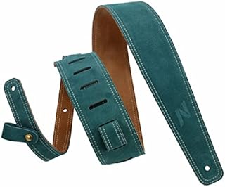 Nefelibata Guitar Strap, 2.5" Wide Bavarian Tumbled Leather Guitar Straps with Foam Padding and Cable Storage Loop, for Kids, Men and Women, for Acoustic, Bass and Electric GuitarsVintage Green