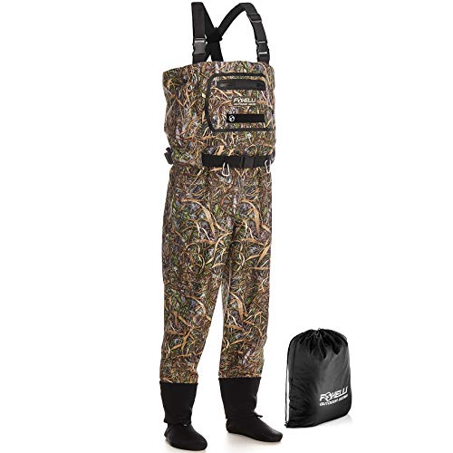 Foxelli Breathable Chest Waders – Camo Fly Fishing Waders for Men, Stockingfoot Breathable Waders - Use for Fly Fishing, Duck Hunting, Emergency Flooding – 100% Waterproof & Lightweight