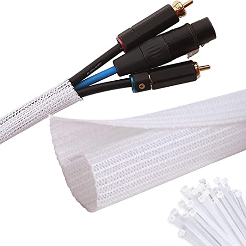 POPYS® Organizador Cables en 6 y 14 Metros(13-20mm) + 20 Bridas | Manguito de Cable Auto-Cierre | Recoge Cables | Cubre Cables Organizador Cables para Todo Tipo de Funciones. (Blanco, 6 Metros)
