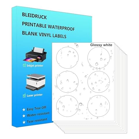 Glossy White 3" Round Labels 90 pcs Circle Stickers Waterproof Vinyl Sticker Paper Dries Quickly for Inkjet Printer or Laser Printer-15 Sheets Cover