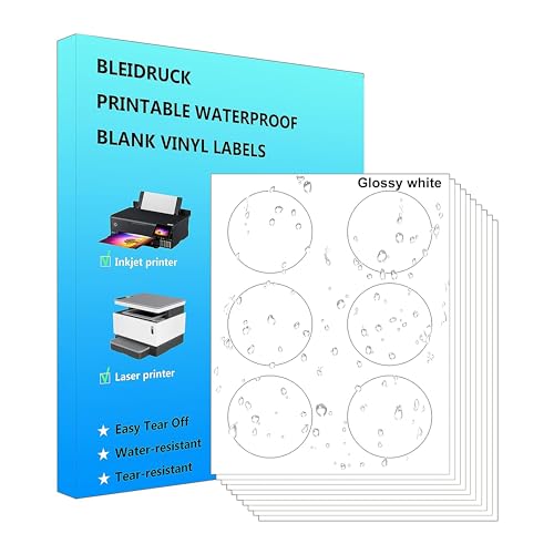 Étiquettes étanches jet d'encre anti-bavure vinyle blanc rondes 76 mm x90