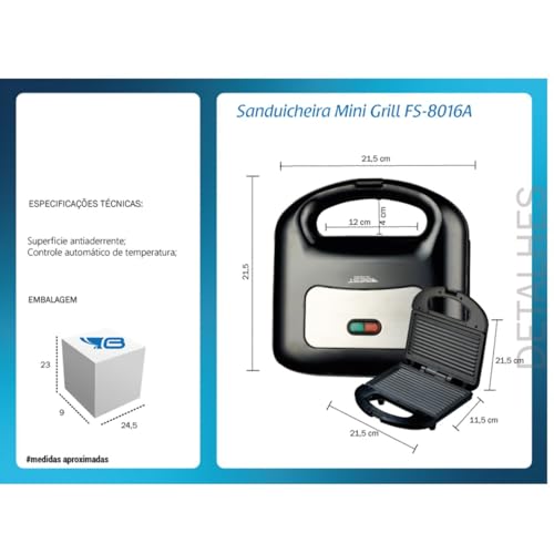 Sanduicheira Mini Grill Antiaderente Best 750W Preta 220v