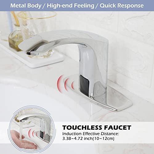 Greenspring Automatic Sensor Touchless Bathroom Faucet Commercial Deck Mount Solid Brass Bathroom Sink Faucet With Cover Plate Hands Free Chrome Vanity Faucets #TOP1