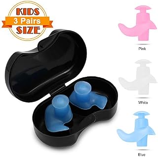 SYOSIN Swimming Ear Plugs for Kids, 3 Pairs Professional Waterproof Reusable Silicone Earplugs
