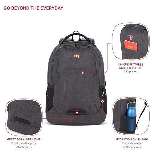 SwissGear 5505 Cecil 16” Laptop Backpack Charcoal – Daily Laptop Bag with Gear Attachment Options – Multiple Organizer Pockets & Padded Shoulder Straps by SwissGear - Image 2