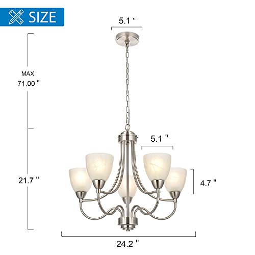 Melucee Modern Chandelier 5 Lights Pendant Light Dining Room Light Brushed Nickel Ceiling Light Fixtures Hanging With White Alabaster Glass Shade For Kitchen Dining Room Living Room #TOP5