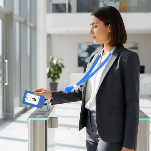 Image of Conisy ID Badge Holder with Retractable Lanyard, Vertical PU Leather ID Badge Card Holder with 2 Card Slots for Women Men (ID Badge Holder Navyblue)