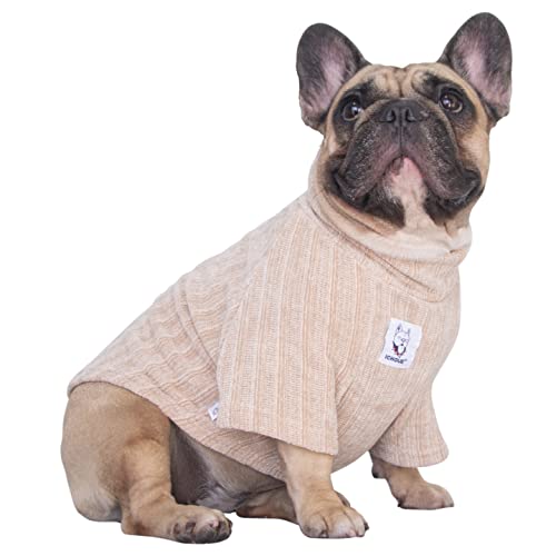 Ichoue Pet Dog Winter Warm Sweater Clothes Turtleneck For French Bulldog Pug Boston Terrier Corduroy Cold Weather Pullover Coat Shirt - Beige/Large #TOP1