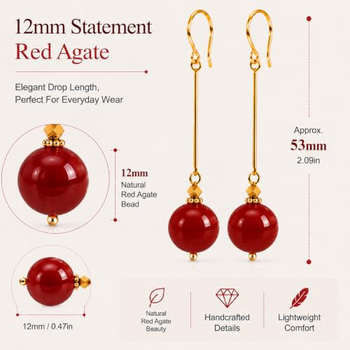 Natural Red Agate Earrings for Women Crystal Dangle Drop Jewelry Gift by ANNIE WU - Used condition - Image 3