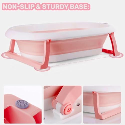 Image of Safe-O-Kid All-in-One Foldable Baby Bathtub - Lightweight, BPA-Free with Drain Plug, for Newborns to 0-5 Year- Pink