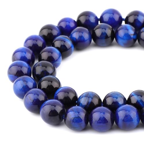 Bymitel 45 pcs Round Loose Stone Beads Gemstone Spacers for Charm DIY Jewelry Making 15.5" per Strand 8mm (Sapphire Tiger's Eye, 8mm)