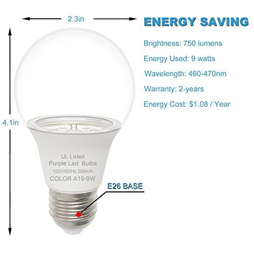 Scheinenda Led Black Lights Bulb Blacklight Ul Listed A19 60Watt Equivalent, E26 Medium Base 120V, For Porch Hallway Patio Holiday Party Decoration, 2Pack #TOP5