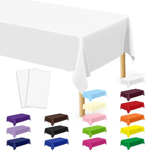 Image of 2 Pack Picnic Table Cover, White Tablecloth for 6 FT Rectangle Table Party | 108 x 54 Inches, Quality Plastic, Disposable, for Rectangle and Round Table Birthday Party Decorations Wedding Decor