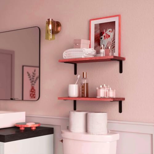 Image of Dime Store Engineered Wood Floating Wall Shelves for Storage Organizer, Shelf for Bedroom Bathroom Storage Shelves, Kitchen Spice Rack Book Shelves for Living Room (Brown, Set of 2)