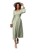 Floerns Women's Boho Floral Print Square Neck Flounce Sleeve A Line Long Dress Mint Green S