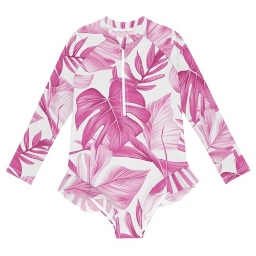 ALAZA Toddler Swimsuit Girl Bathing Suit Swimwear Rash Guard Tropical Leaves Long Sleeve 3T