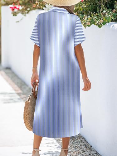 Image of Zeagoo Women Dresses Summer Casual Short Sleeve Button Down Shirt Dresses 2026 Beach Cover Up with Pockets