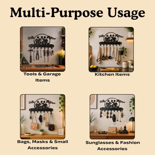 Image of Metal Dosti Key Holder Wall Mount | 7 Hooks Key Hanger No Drill | Decorative Friendship Design Key Rack for Home Entryway Kitchen | Wall Hook Organizer