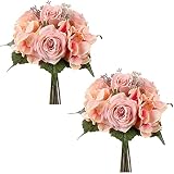YYHMKB 2 Packs Artificielle Mixte Rose Et Hortensia Bouquet Soie Hortensia Faux Bouquets De Fleurs 9 Têtes Faux Rose Hortensia Arrangement Rose