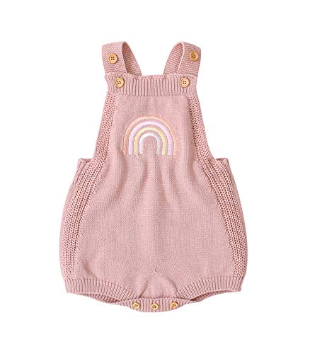 Newborn Baby Boy Girl Long Sleeve Rainbow Print Long Sleeve Romper Footies Bodysuits Jumpsuit (Knitted-Pink, 12-18 Months)