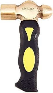 BENECREAT Brass Head Metal Stamping Hammer for DIY Crafts Arts Jewelry Making, Subby Short Handle with Double-face Mallet Heads for Dapping Punch, 6.3 Inch Long
