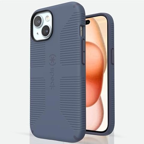 Speck iPhone 15 Case - Built for MagSafe, Drop Protection Grip – for iPhone 15 iPhone 14 & iPhone 13 - Scratch Resistant, Soft Touch, 6.1 Inch Phone Case - CandyShell Grip Mystery Blue/Faded Denim Cover