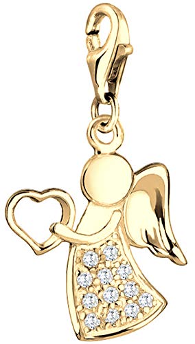 Nenalina goldener Herz Engel Karabiner Charm Anhänger für Bettelarmband aus 925 Sterling Silber 0403971319
