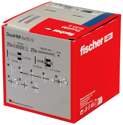 fischer Hohlraumdübel DuoHM 6 x 55 S TX, Plattendübel mit metrischer Panheadschraube und TX-Antrieb zum Befestigen von TV-Halterungen… – Ansicht 3