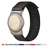 AirTag Bracelet for Kids, Apple Air Tag Protective Cover with Nylon Wristband, Anti Lost GPS Trackers Case Cover Elastic Watch Band for Toddlers Girls Boys Elders (Black)