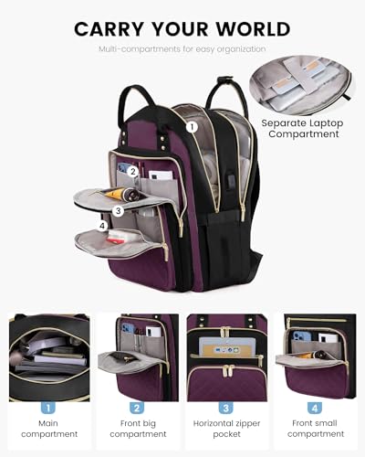 Image of LOVEVOOK Laptop Backpack for Women with Separate Laptop Compartment, 15.6 inch Water Resistant Lightweight Daypacks for College Travel Work Business, Nurse Teacher Computer Bags
