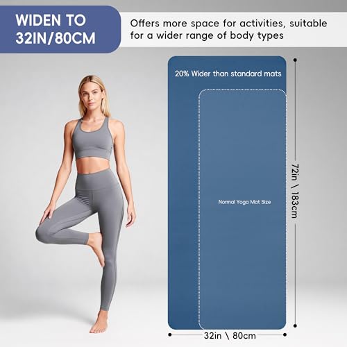 Wimwum Extra Wide Yoga Mat 72" x 32", 8mm Non Slip TPE Exercise Mat with Carrying Strap, Large Workout Mat for Yoga, Pilates, Stretching, HIIT & Home Gym, DarkBlue by Wimwum - Image 2