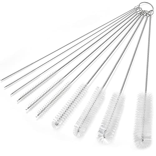 Ciaraq Bottle Cleaning Brushes, 9.8 Inch Nylon Tube Brush Set, Cleaner For Narrow Neck Bottles Cups With Hook, Set Of 10Pcs. White #TOP5
