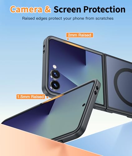 Image of FNTCASE for Samsung Galaxy Z-FLIP-7 Case: Magnetic Matte Phone Cases with Screen Protector Drop Proof Compatible with Magsafe Slim Rugged Shockproof Protective Translucent Cell Cover (C-Frosted Black)