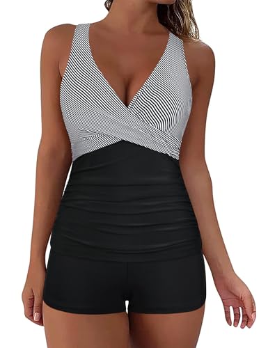 Firpearl Underwire Tankini Swimsuits for Women V Neck Twist Tankini with Shorts Tummy Control Two Piece Bathing Suits 2025